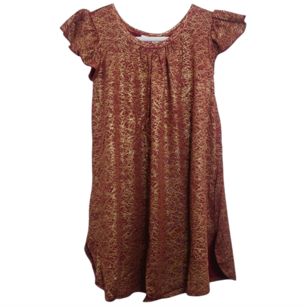Dot Dot Smile Girls Size 5/6 Dress Burgundy Gold Foil Swing Dress
